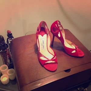 Size 38 Red suede Jimmy Choo London heels